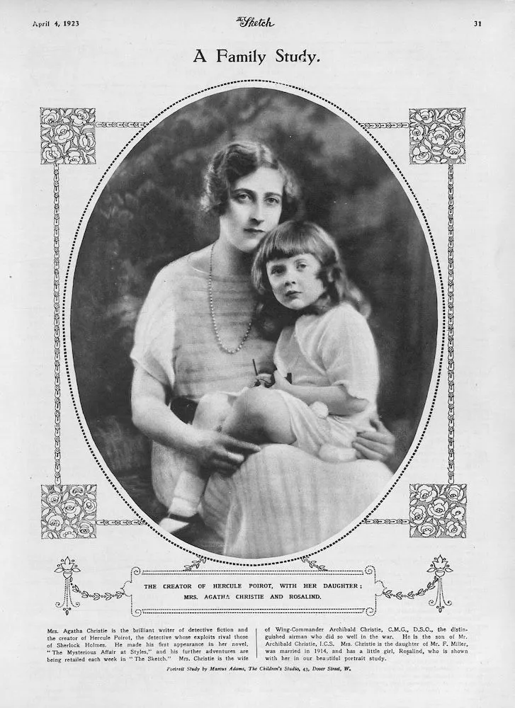 A portrait of Agatha Christie and her daughter in The Sketch from 4 April 1923