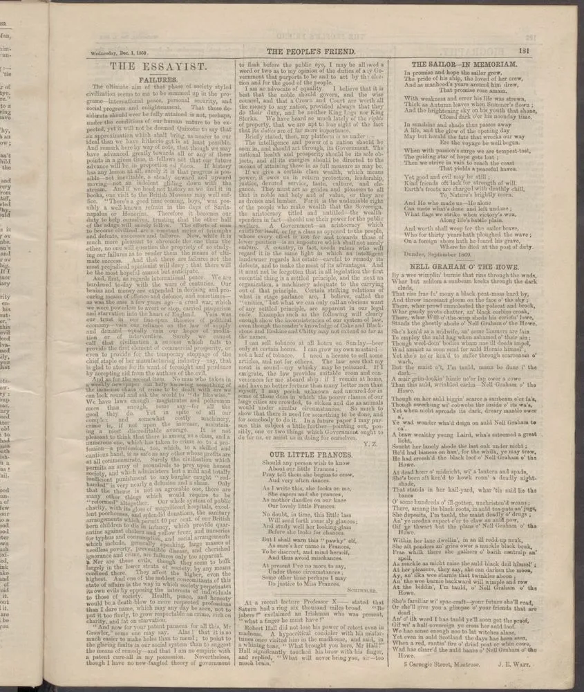 Front page of the People's Friend from 1 December 1869