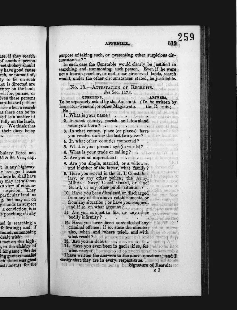 A typed page from the Constabulary Code