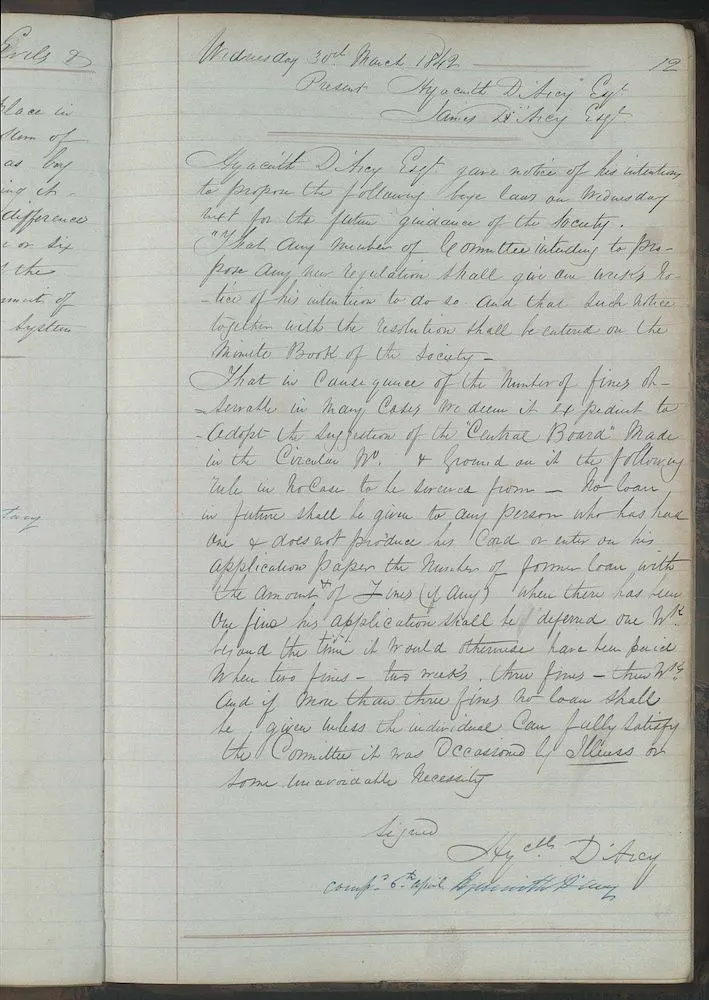 A handwritten page from the minute book from Clifden (Galway) between 1842 and 1846