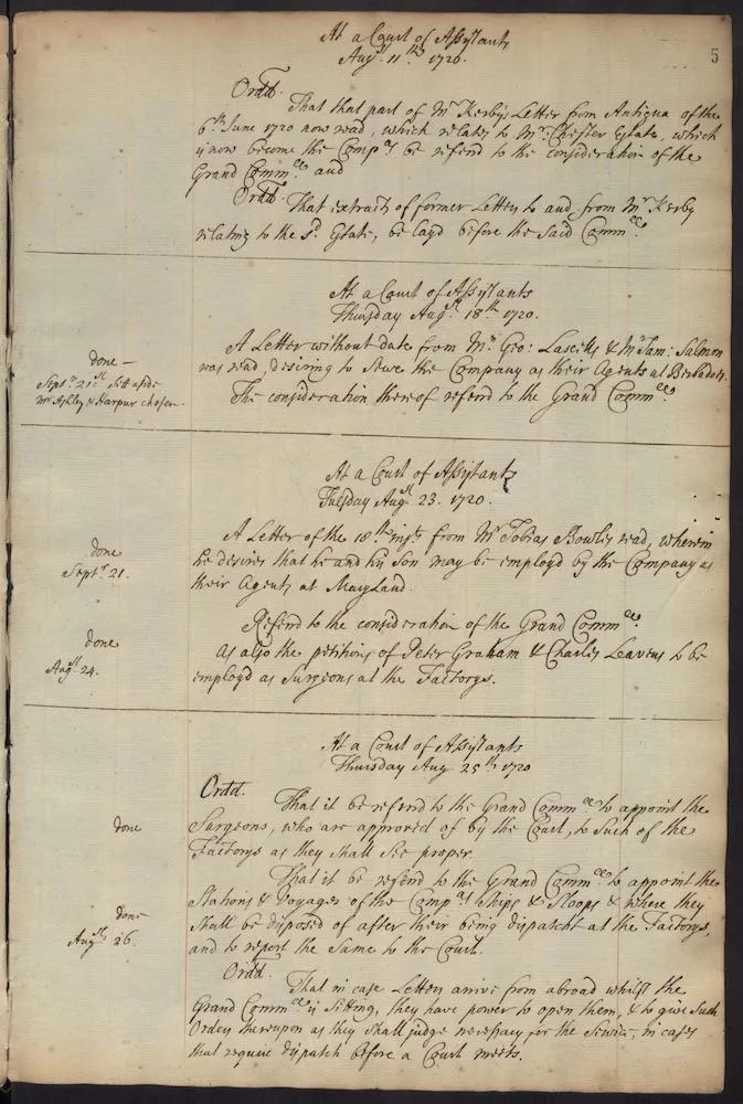  Digitised image of a historical document with handwritten text containing summaries of letters