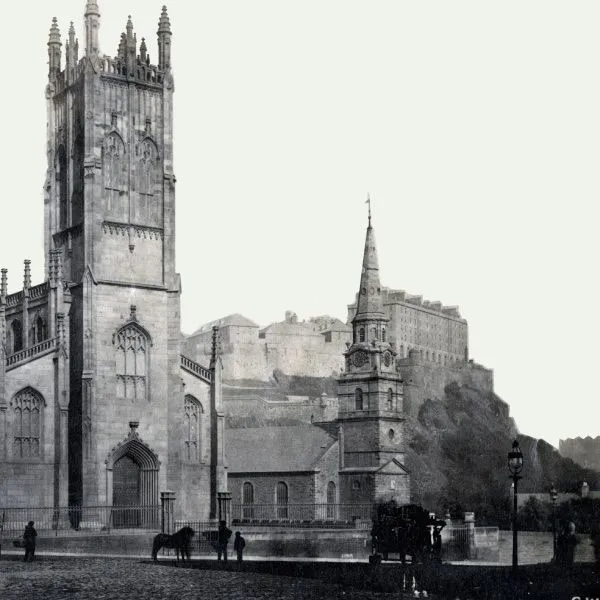 Black-and-white photograph of St John’s Church in Edinburgh, Scotland
