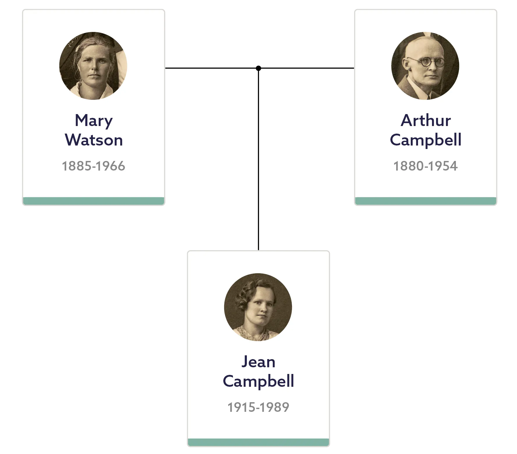 Family tree with historical tree cards