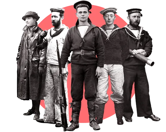 A group of Navy characters from across history